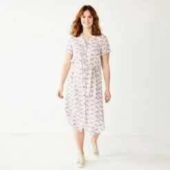 Women's Sonoma Goods For Life® Button Front Midi Shirt Dress -SONOMA Store 5345259 Plum Quilt