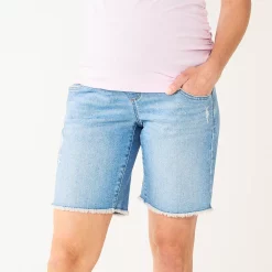Maternity Sonoma Goods For Life® Over-the-Belly Frayed Hem Bermuda Shorts -SONOMA Store 5475865 Light Wash