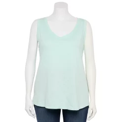 Plus Size Sonoma Goods For Life® V-Neck Swing Tank -SONOMA Store 5497118 Bias Blue