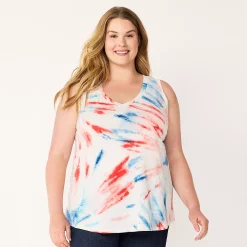 Plus Size Sonoma Goods For Life® V-Neck Swing Tank -SONOMA Store 5497118 Blue Spiral Dye