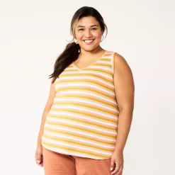 Plus Size Sonoma Goods For Life® V-Neck Swing Tank -SONOMA Store 5497118 Gold Stripe