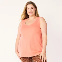 Plus Size Sonoma Goods For Life® V-Neck Swing Tank -SONOMA Store 5497118 Natural Coral