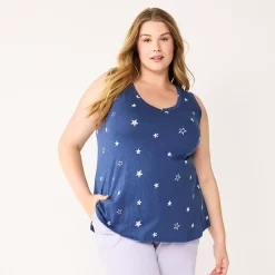 Plus Size Sonoma Goods For Life® V-Neck Swing Tank -SONOMA Store 5497118 Navy Stars