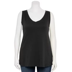 Plus Size Sonoma Goods For Life® V-Neck Swing Tank -SONOMA Store 5497118 Pitch Black