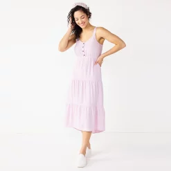 Women's Sonoma Goods For Life Tiered Midi Dress -SONOMA Store 5504040 Lilac Stripe