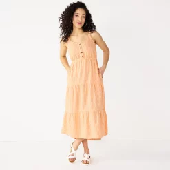 Women's Sonoma Goods For Life Tiered Midi Dress -SONOMA Store 5504040 Peach Stripe