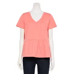 Women's Sonoma Goods For Life® Tiered V-Neck Top -SONOMA Store 5508144 Coral