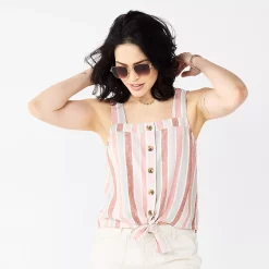 Women's Sonoma Goods For Life® Tie-Hem Squareneck Tank 15 Women's Sonoma Goods For Life® Tie-Hem Squareneck Tank -SONOMA Store 5510685 Mauve Multi Stripe