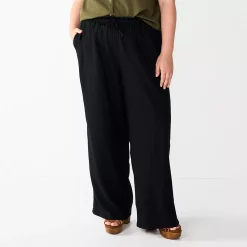 Plus Size Sonoma Goods For Life® Linen-Blend Wide-Leg Pants -SONOMA Store 5517827 Black