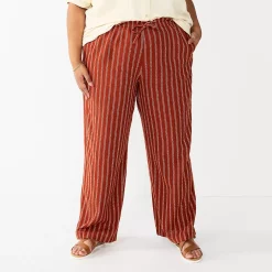 Plus Size Sonoma Goods For Life® Linen-Blend Wide-Leg Pants -SONOMA Store 5517827 Cinnamon Stripe