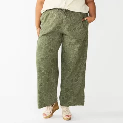 Plus Size Sonoma Goods For Life® Linen-Blend Wide-Leg Pants -SONOMA Store 5517827 Olive Floral