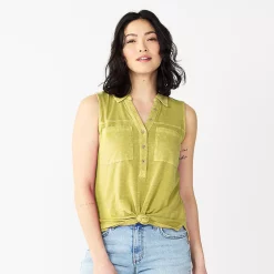Women's Sonoma Goods For Life® Popover V-neck Utility Tank -SONOMA Store 5522895 Yellow Green