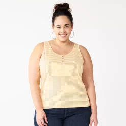 Plus Size Sonoma Goods For Life® Striped Henley Tank -SONOMA Store 5528667 Yellow Stripe