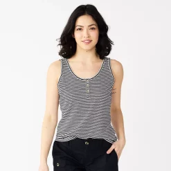 Women's Sonoma Goods For Life® Striped Henley Tank Top -SONOMA Store 5529186 Black White Strip E