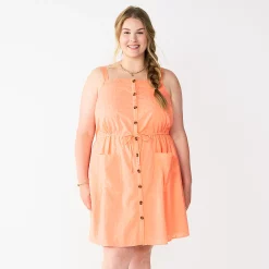 Plus Size Sonoma Goods For Life® Linen-Blend Tank Dress 8 Plus Size Sonoma Goods For Life® Linen-Blend Tank Dress -SONOMA Store 5539053 Peach Embroidery