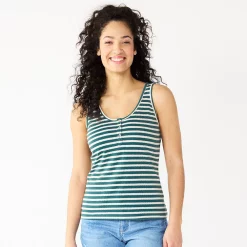 Women's Sonoma Goods For Life® Striped Henley Tank 18 Women's Sonoma Goods For Life® Striped Henley Tank -SONOMA Store 5542172 Green Cream Stripe