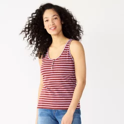 Women's Sonoma Goods For Life® Striped Henley Tank 19 Women's Sonoma Goods For Life® Striped Henley Tank -SONOMA Store 5542172 Purple Brown Stripe