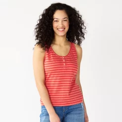 Women's Sonoma Goods For Life® Striped Henley Tank 16 Women's Sonoma Goods For Life® Striped Henley Tank -SONOMA Store 5542172 Red Coral Stripe