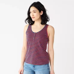 Women's Sonoma Goods For Life® Striped Henley Tank 15 Women's Sonoma Goods For Life® Striped Henley Tank -SONOMA Store 5542172 Red Navy Stripe