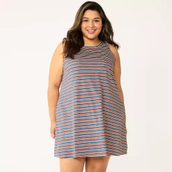Plus Size Sonoma Goods For Life® Pocket Sleeveless Swing Dress -SONOMA Store 5546108 Americana Stripe