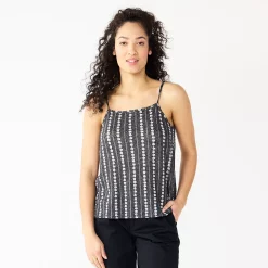 Women's Sonoma Goods For Life® Squareneck Camisole -SONOMA Store 5546411 Black Flower Stripe
