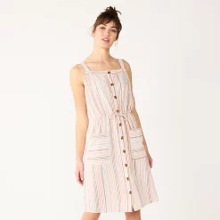 Women's Sonoma Goods For Life® Print Button-Front Tank Dress -SONOMA Store 5547163 Orange Stripe