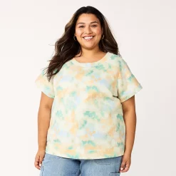 Plus Size Sonoma Goods For Life® Short-Sleeve Fleece Sweatshirt -SONOMA Store 5550378 Blue Cloud Dye