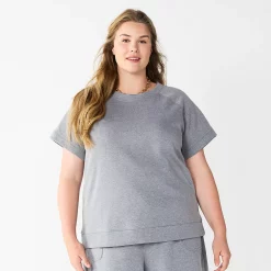 Plus Size Sonoma Goods For Life® Short-Sleeve Fleece Sweatshirt -SONOMA Store 5550378 Heather Gray