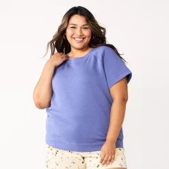Plus Size Sonoma Goods For Life® Short-Sleeve Fleece Sweatshirt -SONOMA Store 5550378 Iris Bouquet