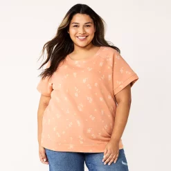 Plus Size Sonoma Goods For Life® Short-Sleeve Fleece Sweatshirt -SONOMA Store 5550378 Peach Floral
