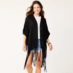 Women's Sonoma Goods For Life® Crochet Back Fringe Ruana -SONOMA Store 5552288 Black