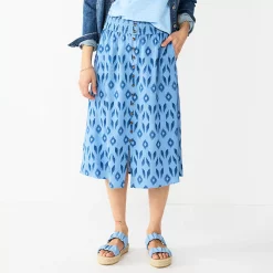 Women's Sonoma Goods For Life® Button Front Midi Skirt -SONOMA Store 5568135 Blue Ikat