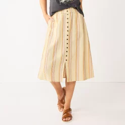 Women's Sonoma Goods For Life® Button Front Midi Skirt -SONOMA Store 5568135 Neutral Stripe