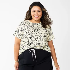 Petite Plus Size Sonoma Goods For Life® Crewneck Tee -SONOMA Store 5572597 Cream Black Floral
