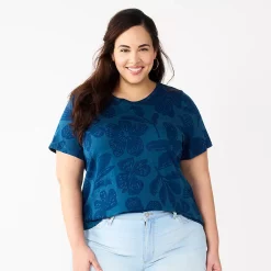 Petite Plus Size Sonoma Goods For Life® Crewneck Tee -SONOMA Store 5572597 Navy Tropical Floral