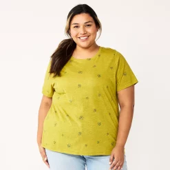 Petite Plus Size Sonoma Goods For Life® Crewneck Tee -SONOMA Store 5572597 Yellow Green Floral
