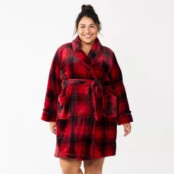 Plus Size Sonoma Goods For Life® Short Plush Robe -SONOMA Store 5574695 Buffalo Check
