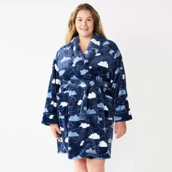 Plus Size Sonoma Goods For Life® Short Plush Robe -SONOMA Store 5574695 Navy Clouds