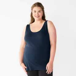 Plus Size Sonoma Goods For Life® Layering Tank -SONOMA Store 5578857 Navy Tundra