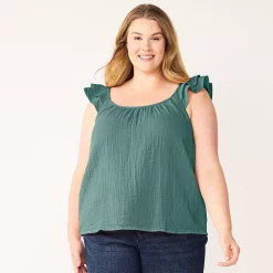 Plus Size Sonoma Goods For Life® Ruffle Tank Top -SONOMA Store 5578985 Deep Blue Green