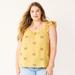 Plus Size Sonoma Goods For Life® Ruffle Tank Top -SONOMA Store 5578985 Yellow Flower