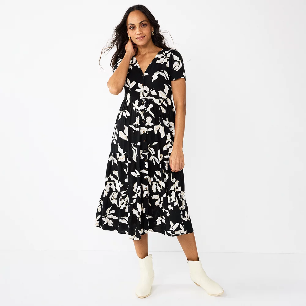 Women's Sonoma Goods For Life® Button Front Tiered Midi Dress 5 Women's Sonoma Goods For Life® Button Front Tiered Midi Dress - Image 3