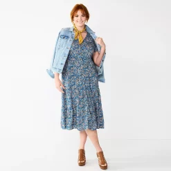 Women's Sonoma Goods For Life® Button Front Tiered Midi Dress 16 Women's Sonoma Goods For Life® Button Front Tiered Midi Dress -SONOMA Store 5579211 Blue Floral