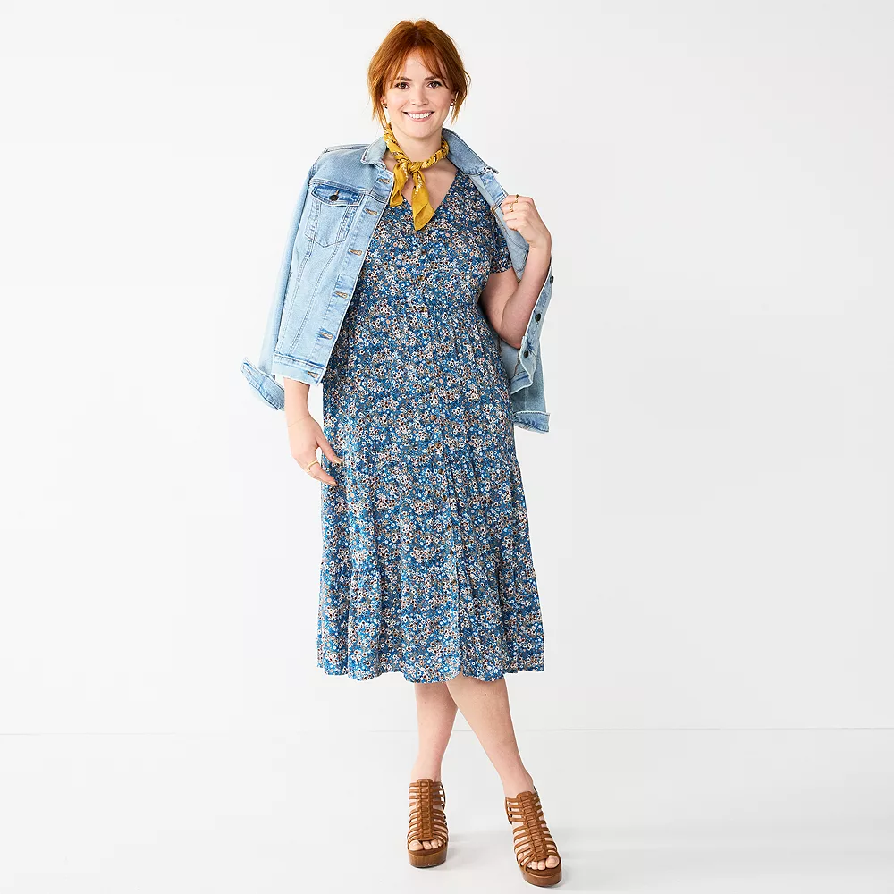 Women's Sonoma Goods For Life® Button Front Tiered Midi Dress 4 Women's Sonoma Goods For Life® Button Front Tiered Midi Dress - Image 2