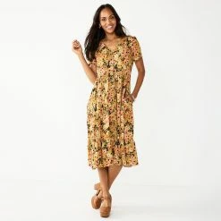 Women's Sonoma Goods For Life® Button Front Tiered Midi Dress 18 Women's Sonoma Goods For Life® Button Front Tiered Midi Dress -SONOMA Store 5579211 Olive Floral