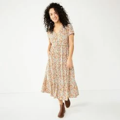 Women's Sonoma Goods For Life® Button Front Tiered Midi Dress 22 Women's Sonoma Goods For Life® Button Front Tiered Midi Dress -SONOMA Store 5579211 Orange Floral