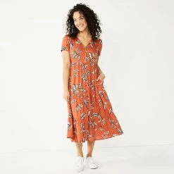 Women's Sonoma Goods For Life® Button Front Tiered Midi Dress 21 Women's Sonoma Goods For Life® Button Front Tiered Midi Dress -SONOMA Store 5579211 Rust Floral