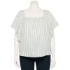 Plus Size Sonoma Goods For Life® Flutter Shoulder Top -SONOMA Store 5581181 Blue Cream Stripe