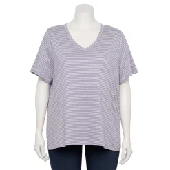 Petite Plus Size Sonoma Goods For Life® Everyday V-Neck Tee -SONOMA Store 5581510 Light Purple Stripe