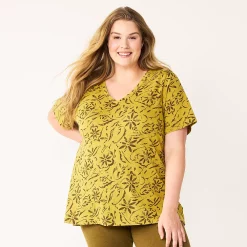 Petite Plus Size Sonoma Goods For Life® Everyday V-Neck Tee -SONOMA Store 5581510 Olive Ornate Floral